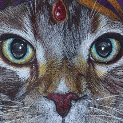 The Fortune Teller Cat, 8x10 Print from my Original pencil drawing, Cat Mom Art, Cat Lover, Art Moon Cat, Maine Coone Cat, Crystal Ball, Art - image3
